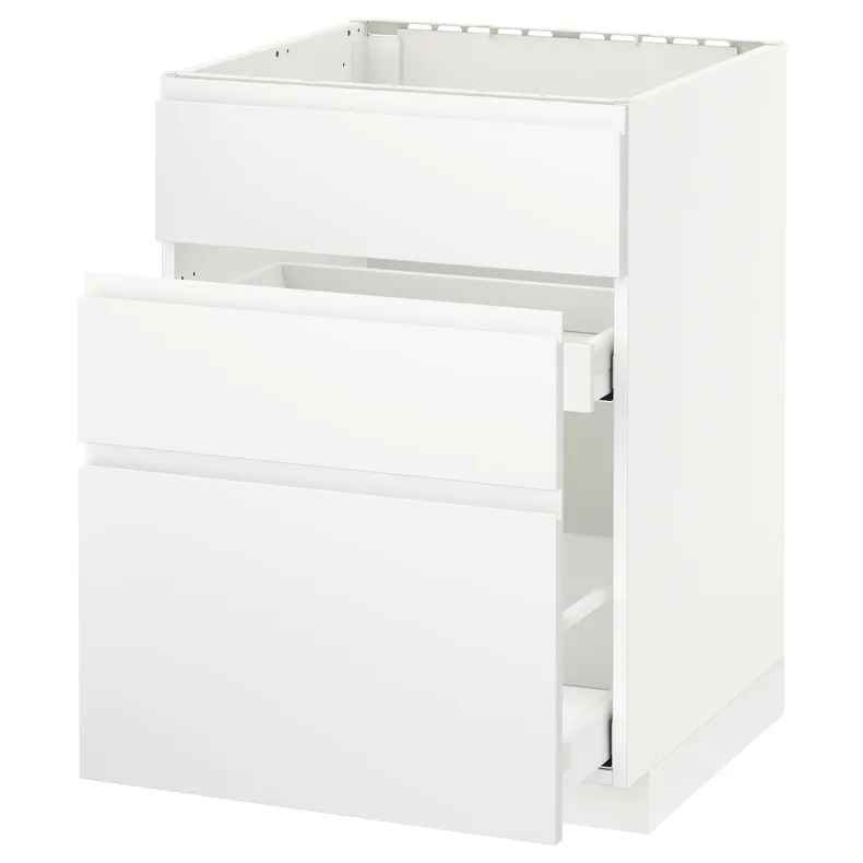 IKEA METOD МЕТОД / MAXIMERA МАКСІМЕРА, підлог шафа д / мийки+3 фр пан / 2 шух, білий / Voxtorp матовий білий, 60x60 см 391.121.10 фото №1