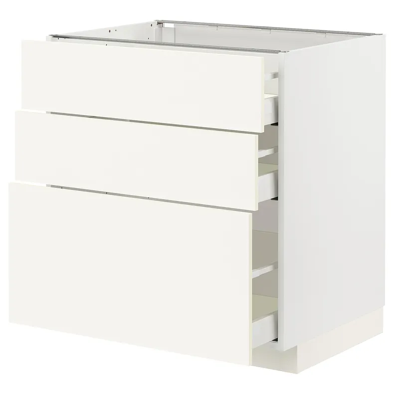 IKEA METOD МЕТОД / MAXIMERA МАКСИМЕРА, напольный шкаф с 3 ящиками, белый / Вальстена белый, 80x60 см 295.072.11 фото №1