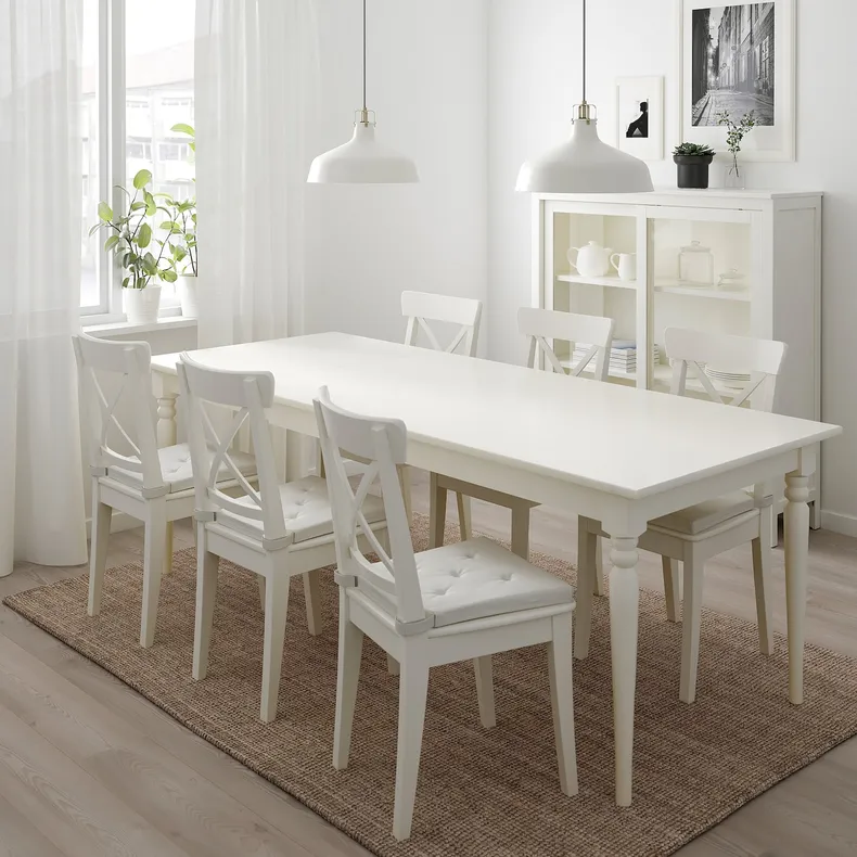 IKEA INGATORP ИНГАТОРП / INGOLF ИНГОЛЬФ, стол и 6 стульев, белый / белый, 155 / 215 см 192.968.84 фото №2