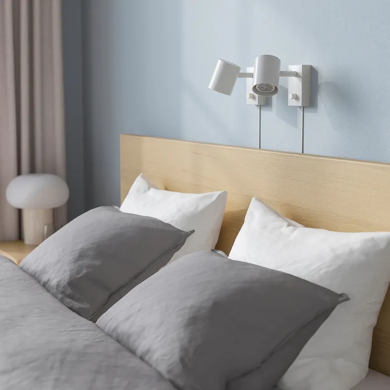 IKEA MALM МАЛЬМ, каркас ліжка, високий, шпон дуба білого мореного / Лейрсунд, 180x200 см 991.751.71 фото №6