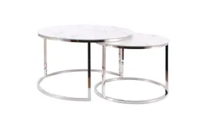 Комплект журнальных столиков (2 шт круглые) SIGNAL ATLANTA B, 80х45 см / 60х42 см, белый эффект мрамора / хром фото