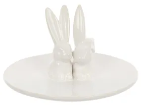 BRW Декоративна тарілка керамічна з Кроликом, білий 076996 фото