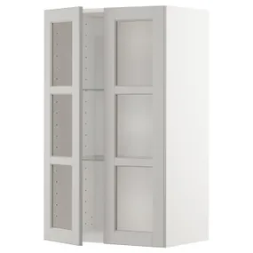IKEA METOD МЕТОД, настінна шафа, полиці / 2 склх дверц, білий / світло-сірий Lerhyttan, 60x100 см 094.669.33 фото