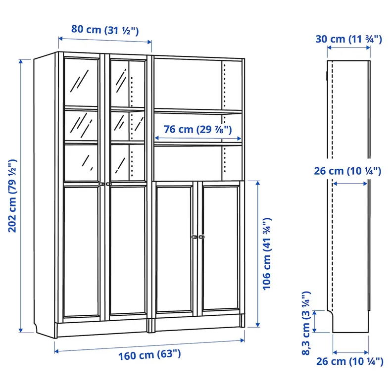 IKEA BILLY БІЛЛІ / OXBERG ОКСБЕРГ, стелаж панель/скляні дверцята 195.818.62 фото №5