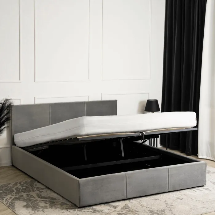 Кровать двуспальная бархатная MEBEL ELITE ALISSON Velvet, 140x200 см, Серый фото №3
