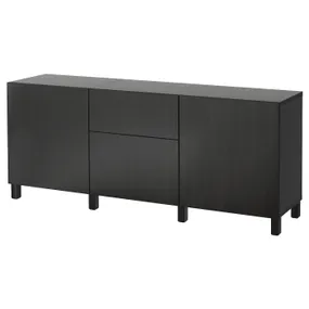 IKEA BESTÅ БЕСТО, комбинация для хранения с ящиками, черный / коричневый / Лаппвикен / Стуббарп черный / коричневый, 180x42x74 см 891.956.31 фото