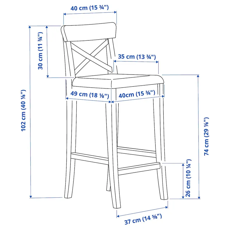 IKEA INGOLF ІНГОЛЬФ, барний стілець зі спинкою, коричневий і чорний, 74 см 902.485.15 фото №8