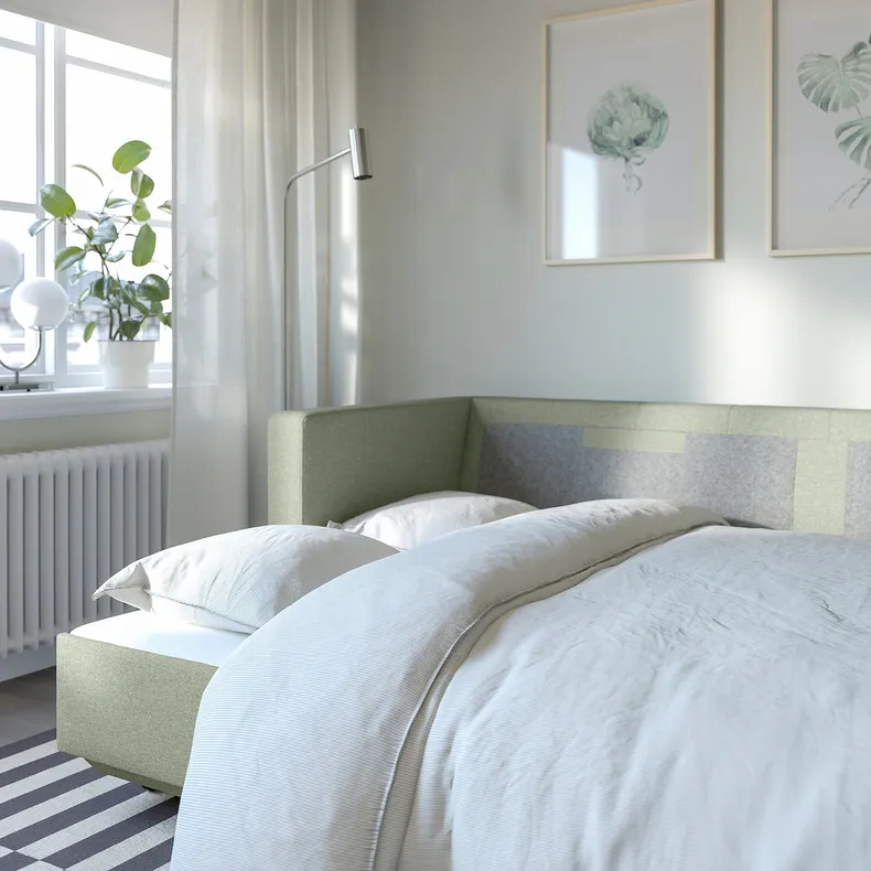 IKEA LANDSKRONA ЛАНДСКРУНА, 3-місний диван-ліжко, ГУННАРЕД світло-зелений / під дерево 794.912.84 фото №5