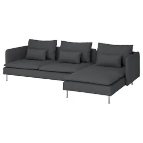 IKEA SÖDERHAMN СОДЕРХЭМН, 4-местный диван с козеткой, Фридтуна темно-серого цвета 195.022.90 фото