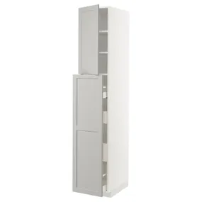 IKEA METOD МЕТОД / MAXIMERA МАКСИМЕРА, высокий шкаф / выдв секц / 4ящ / 1дв / 2плк, белый / светло-серый, 40x60x220 см 094.615.63 фото
