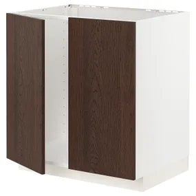 IKEA METOD МЕТОД, напольный шкаф для мойки+2 двери, белый / сине-коричневый, 80x60 см 494.563.00 фото