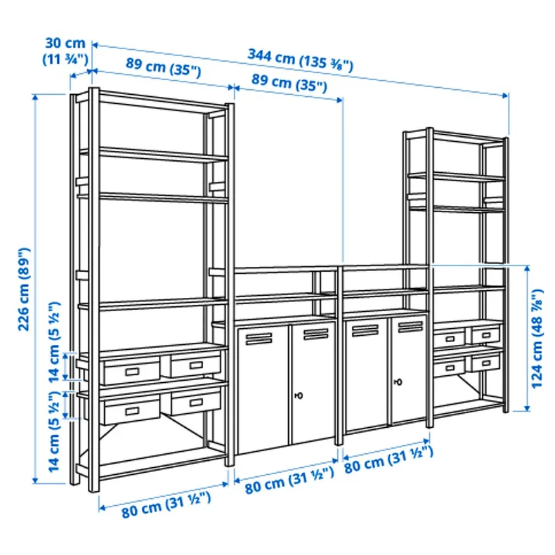 IKEA IVAR ИВАР, 4 секции / полки / шкаф, сосна / белый, 344x30x226 см 794.038.38 фото №4