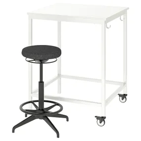 IKEA TROTTEN / LIDKULLEN ТРОТТЕН / ЛИДКУЛЛЕН, стол + опора для работы сидя / стоя, белый / темно-серый 194.945.39 фото