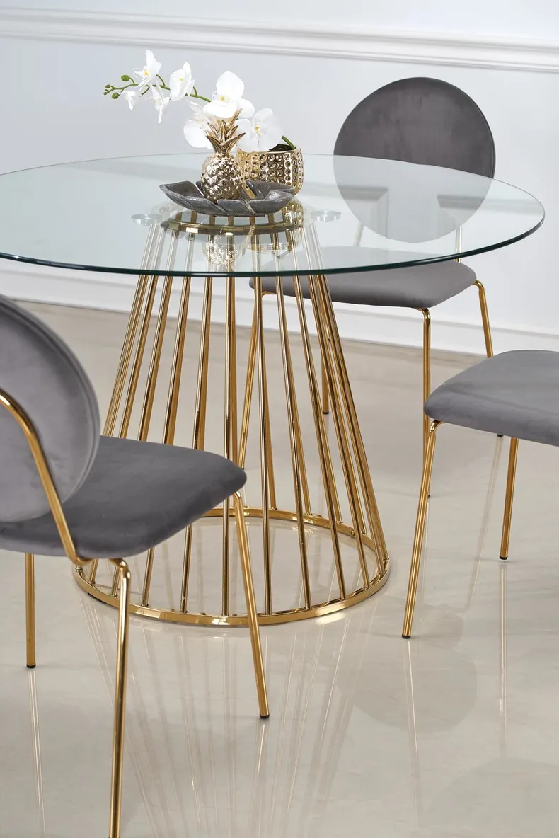 Стол на кухню HALMAR LIVERPOOL 120x120 см, столешница - прозрачная, ножки - золото фото №7
