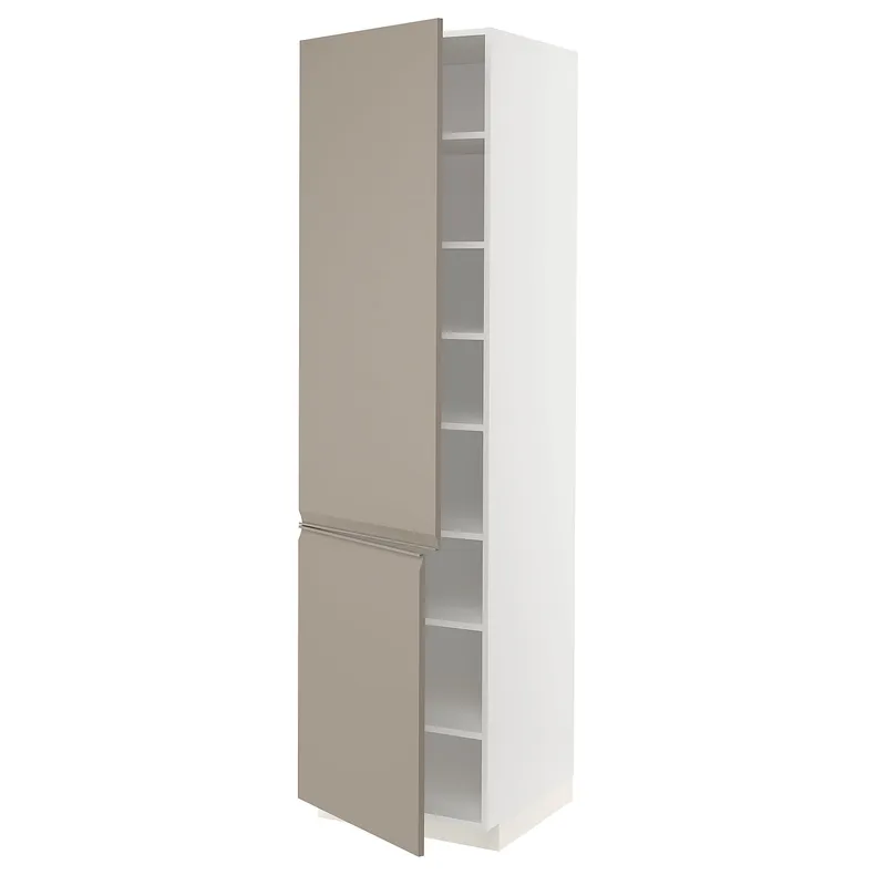 IKEA METOD МЕТОД, высокий шкаф с полками / 2 дверцы, белый / матовый темно-бежевый, 60x60x220 см 094.925.69 фото №1