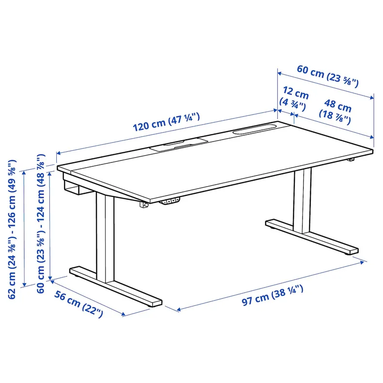 IKEA MITTZON МІТТЗОН, стіл регульований, електричний білий / чорний, 120x60 см 095.261.16 фото №9