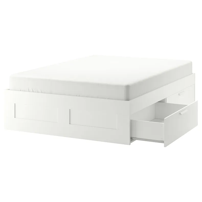 IKEA BRIMNES БРІМНЕС, каркас ліжка з відділ д / зберігання, білий / ЛУРОЙ, 140x200 см 299.029.33 фото №1