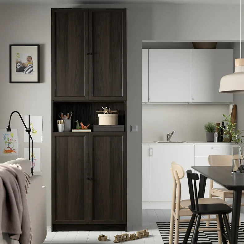 IKEA BILLY БІЛЛІ / OXBERG ОКСБЕРГ, книжкова шафа з дверц / дод модул, темно-коричневий під дуб, 80x30x237 см 094.833.72 фото №3