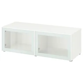 IKEA BESTÅ БЕСТО, секція полиць зі скляними дверцятам, білий ГЛАССВІК/білий/світло-зелений прозоре скло, 120x42x38 см 794.891.63 фото