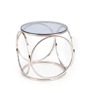 Журнальний столик скляний круглий HALMAR VENUS S, 50/55 см, каркас з металу - срібло, скло - димчасте фото