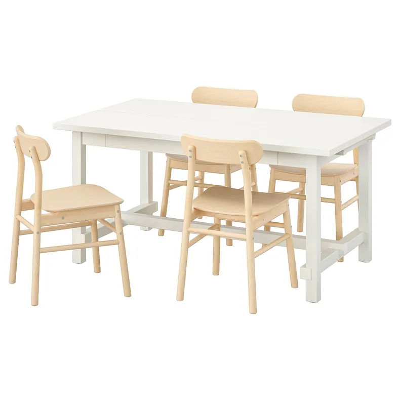 IKEA NORDVIKEN НОРДВІКЕН / RÖNNINGE РЕННІНГЕ, стіл+4 стільці, білий / береза, 152 / 223x95 см 893.051.68 фото №1