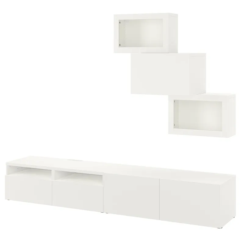 IKEA BESTÅ БЕСТО, шкаф для ТВ, комбин / стеклян дверцы, белый / Лапвикен белое прозрачное стекло, 240x42x190 см 794.113.05 фото №1