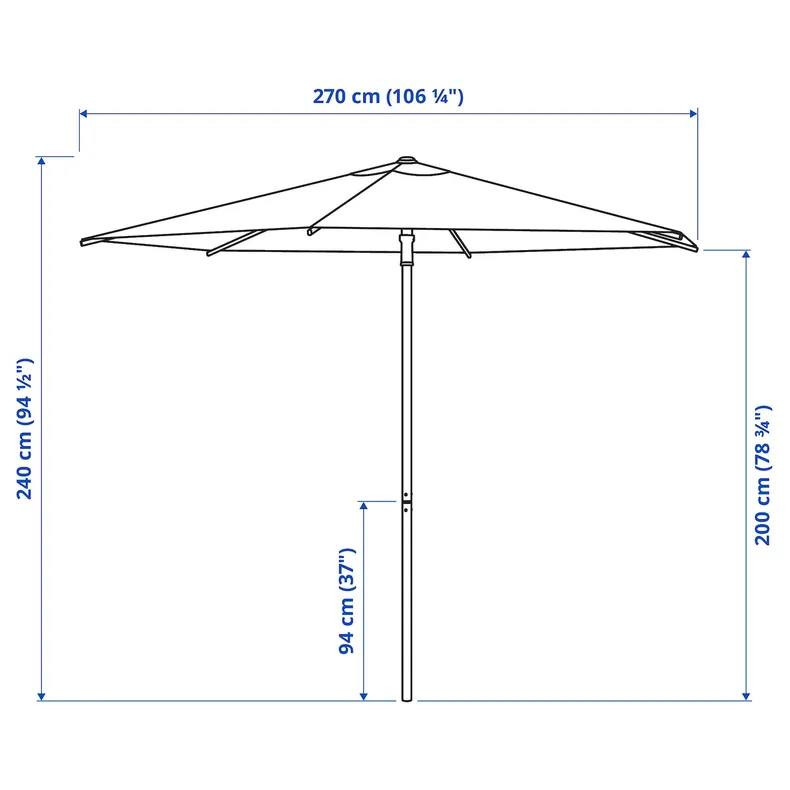 IKEA HÖGÖN, зонт, тёмно-синий, 270 см 205.812.34 фото №5