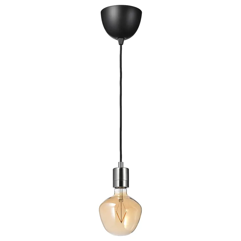IKEA SKAFTET СКАФТЕТ / MOLNART МОЛНАРТ, подвесной светильник с лампочкой, Никелированная форма колокола / бронзовое прозрачное стекло 894.912.88 фото №1
