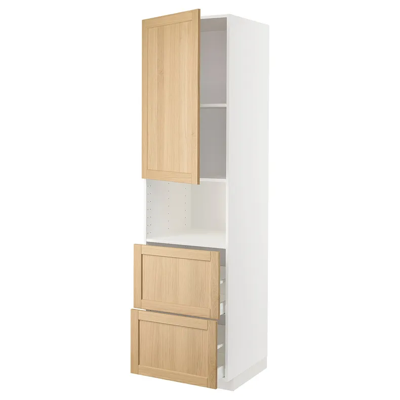 IKEA METOD МЕТОД / MAXIMERA МАКСИМЕРА, высокий шкаф д / СВЧ / дверца / 2ящика, белый / дуб форсбака, 60x60x220 см 395.095.54 фото №1