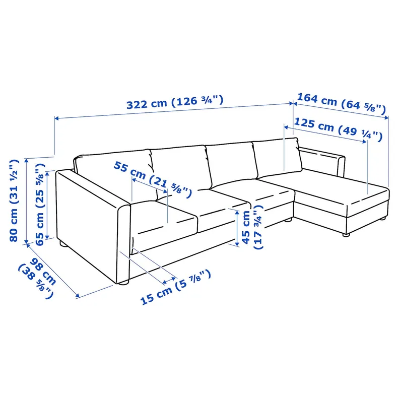 IKEA VIMLE ВІМЛЕ, 4-місний диван, з шезлонгом/Гранн/Бомстад чорний 093.067.08 фото №8