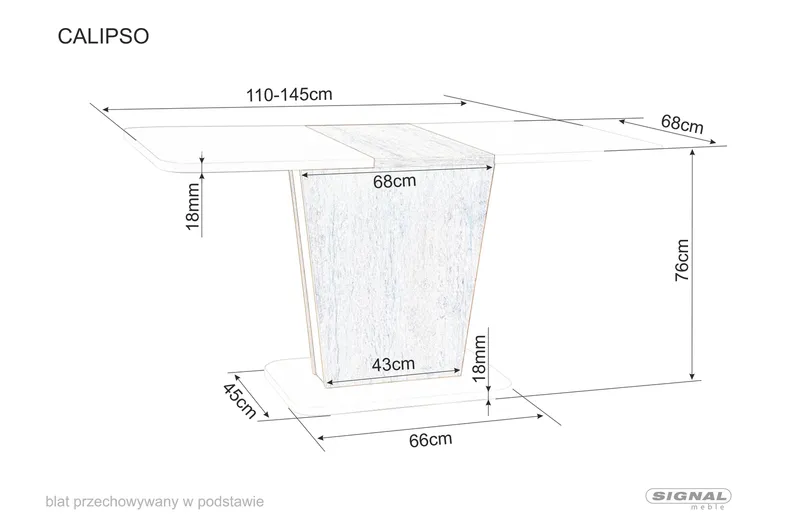 Стіл кухонний SIGNAL CALIPSO IN, білий матовий / ефект бетону, 68x110 фото №2