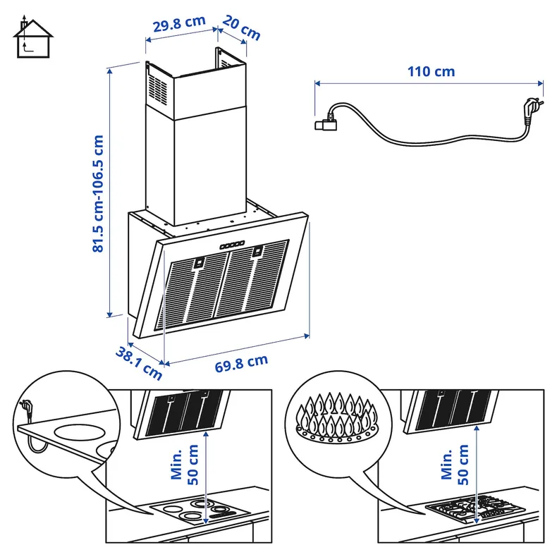 IKEA BEMÖTA БЕМОТА, вытяжка кухонная стен креп (колпак), сталь, 70 см 903.893.36 фото №9