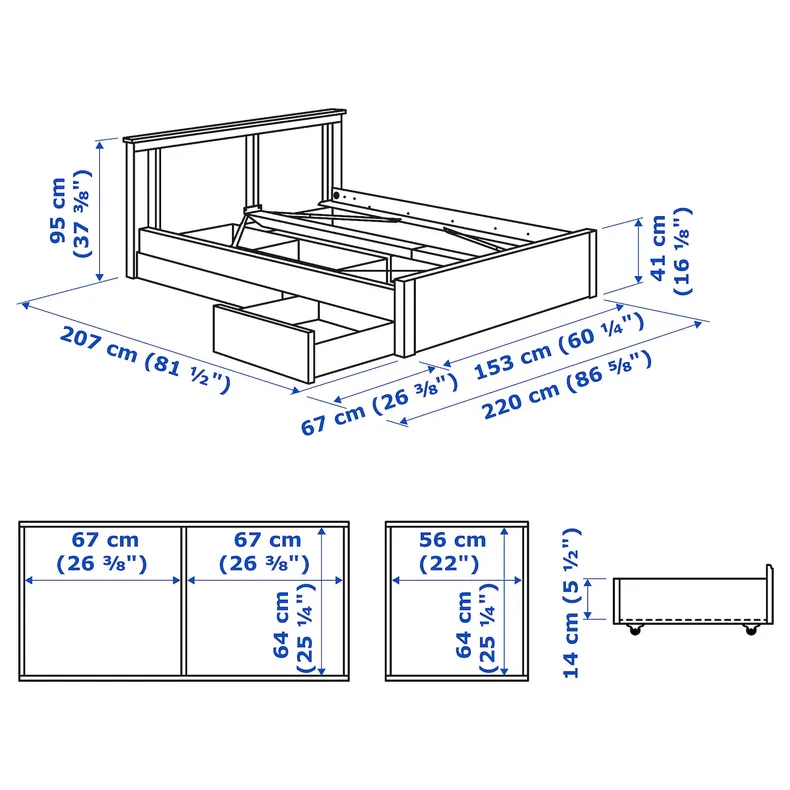 IKEA SONGESAND СОНГЕСАНД, каркас кровати с 2 ящиками, белый / Лурёй, 140x200 см 892.412.42 фото №11