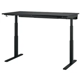 IKEA MITTZON МІТТЗОН, стіл регульований, електричний okl попелястий пофарбований чорний/чорний, 160x80 см 495.302.01 фото