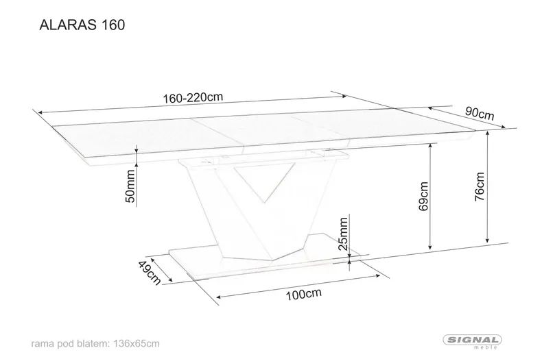 Стіл кухонний SIGNAL ALARAS III, білий лак, 90x160-220 см. фото №5