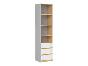 BRW Nandu, книжный шкаф, светло-серый/полированный дуб/глянцевый белый REG3S-JSZ/DP/BIP фото