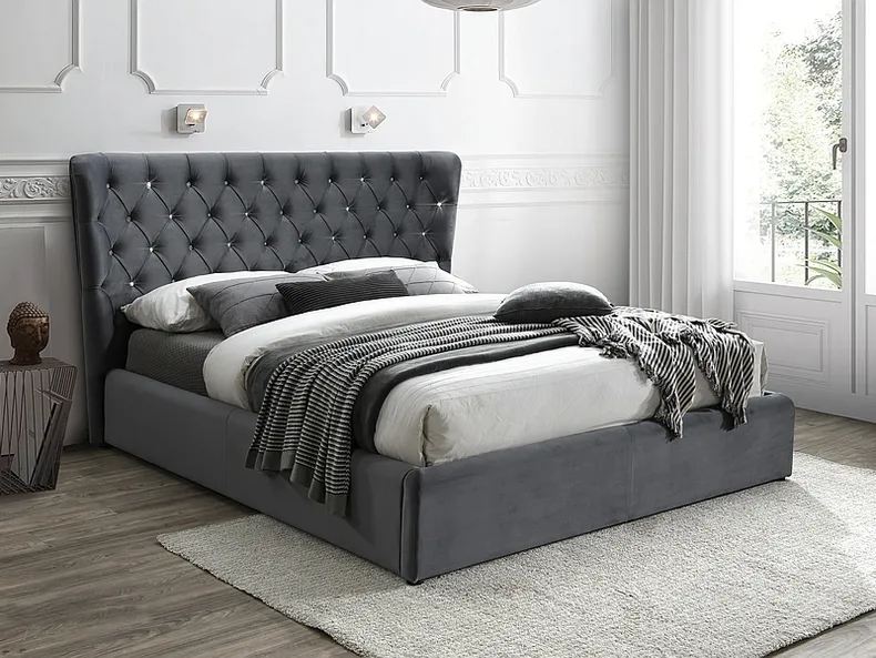 Кровать двуспальная бархатная SIGNAL CARVEN Bluvel 14 - серый, 160x200 см фото №2