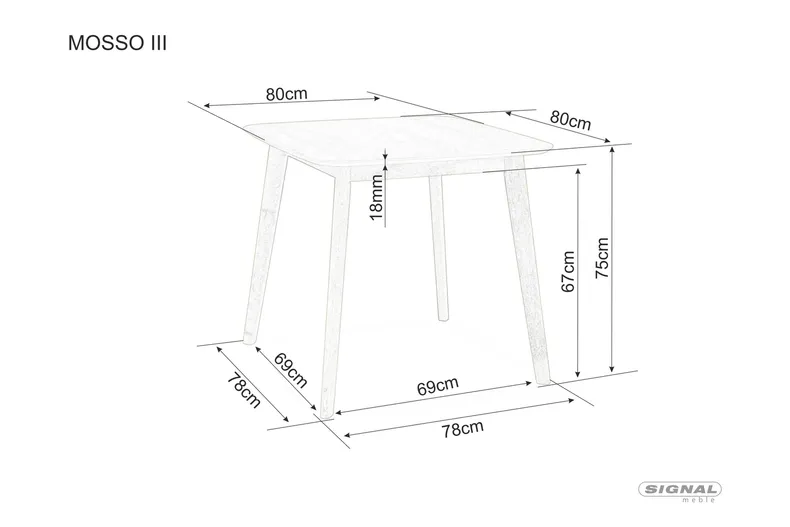 Стол кухонный SIGNAL MOSSO II, дуб, 90x90 фото №5