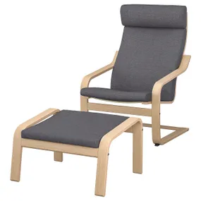 IKEA POÄNG ПОЭНГ, кресло с табуретом для ног, Шпон беленого дуба / Скифтебо темно-серый 794.843.11 фото