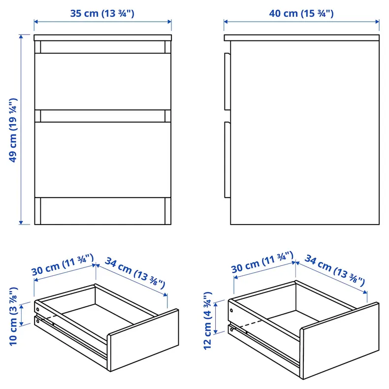 IKEA KULLEN КУЛЛЕН, комод с 2 ящиками, черно-коричневый, 35x49 см 603.221.30 фото №5