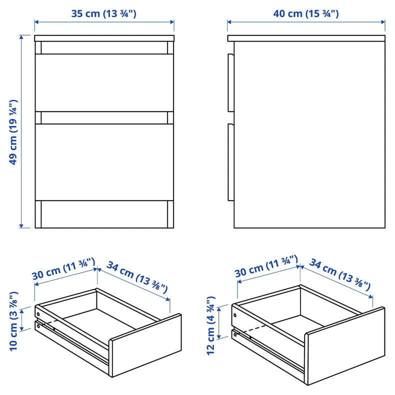 IKEA KULLEN КУЛЛЕН, комод із 2 шухлядами, чорно-коричневий, 35x49 см 603.221.30 фото №5