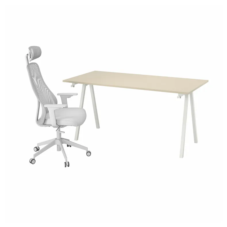 IKEA TROTTEN ТРОТТЕН / MATCHSPEL МАТЧСПЕЛЬ, стіл і стілець, бежевий/білий світло-сірий 595.377.68 фото №1