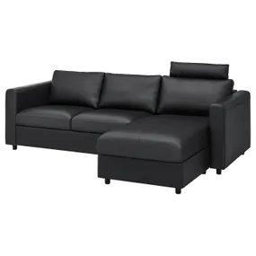 IKEA VIMLE ВИМЛЕ, 3-местный диван, с шезлонгом с подголовником / Гранн / Бомстад черный 093.062.61 фото