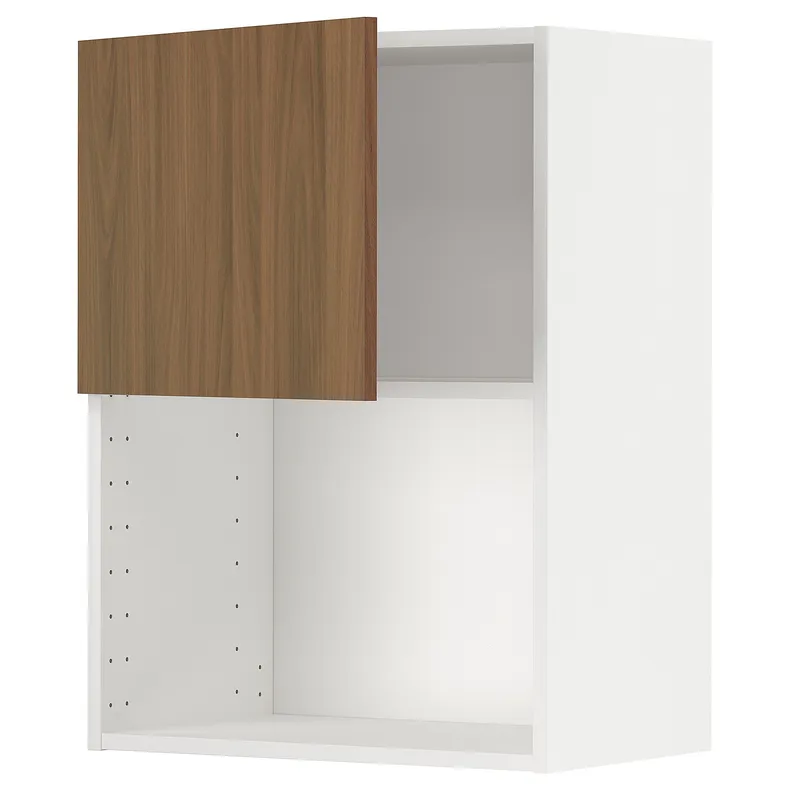 IKEA METOD МЕТОД, навесной шкаф для СВЧ-печи, белый / Имитация коричневого ореха, 60x80 см 195.189.22 фото №1