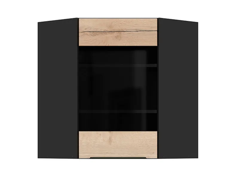 BRW Угловой кухонный шкаф Sole L6 60 см с витриной правый дуб галифакс натур, Черный/дуб галифакс натур FM_GNWU_60/72_PV-CA/DHN фото №1