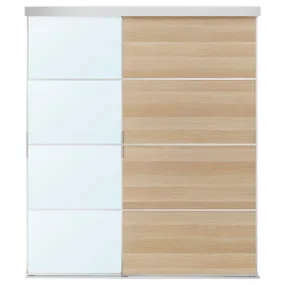 IKEA SKYTTA СКЮТТА / MEHAMN/AULI МЕХАМН/АУЛИ, дверь раздвижная, комбинация, алюминий 2стр/дуб с белым зеркалом, 177x205 см 395.759.16 фото