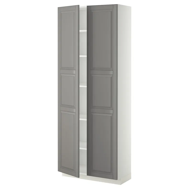 IKEA METOD МЕТОД, высокий шкаф с полками, белый / бодбинский серый, 80x37x200 см 094.613.89 фото №1
