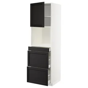 IKEA METOD МЕТОД / MAXIMERA МАКСИМЕРА, высокий шкаф д / СВЧ / дверца / 3ящика, белый / Лерхиттан с черными пятнами, 60x60x200 см 094.657.21 фото