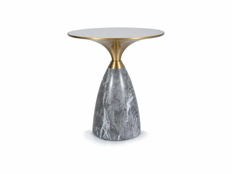 Журнальный столик SIGNAL Leo 50х54 см, серый + золото, эффект белого глянцевого мрамора фото №1