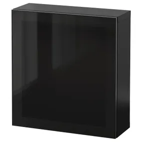 IKEA BESTÅ БЕСТО, настінна комбінація шаф, чорно-коричневий ГЛАССВІК / чорний димчасте скло, 60x22x64 см 294.410.79 фото